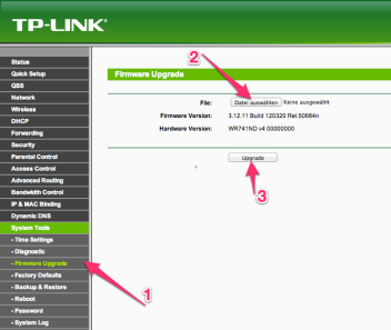 Menü der Original-Software von TP-Link